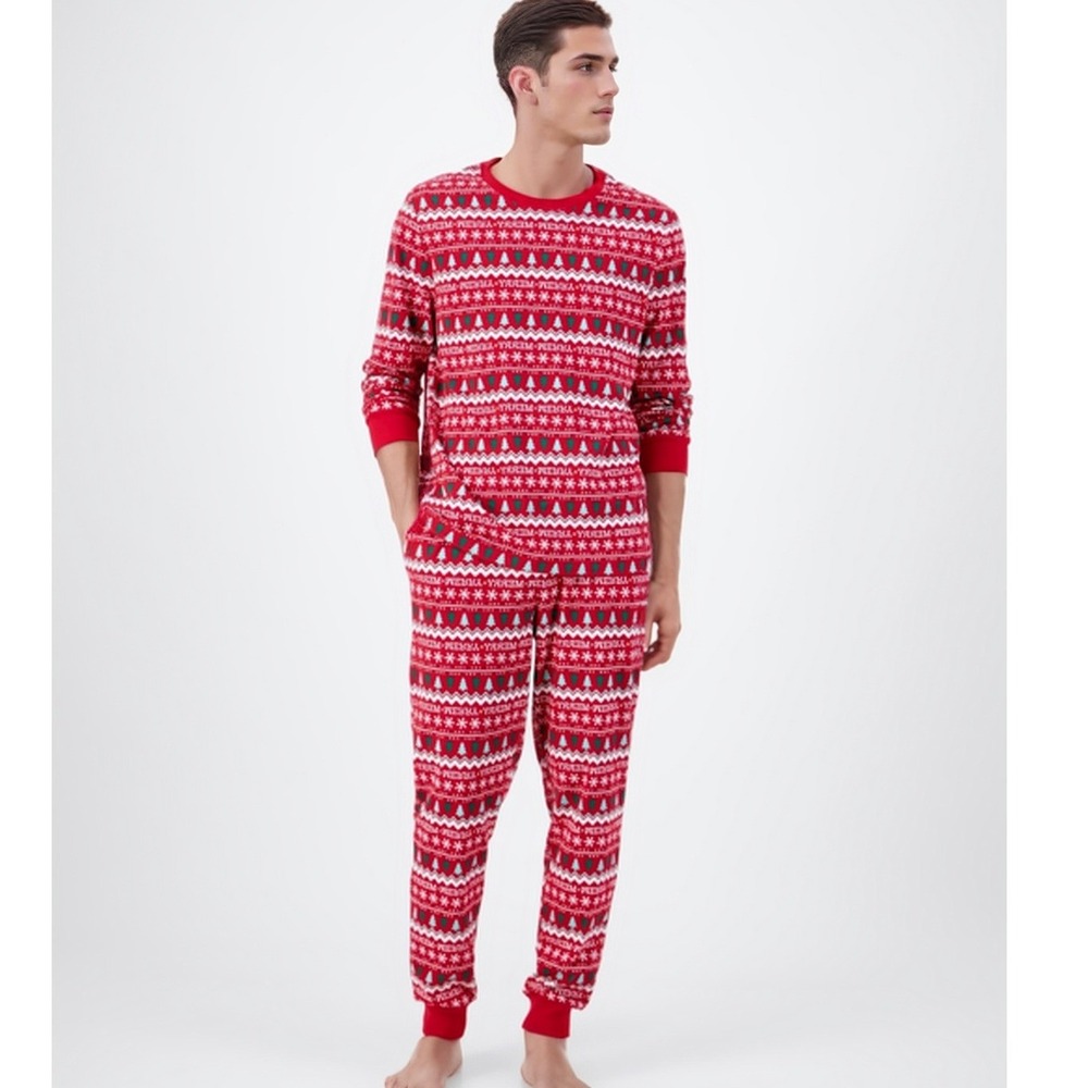 Holiday Lane Mens Merry Fairisle Pajama Set Red Medium Christmas Joggers PJs NWT